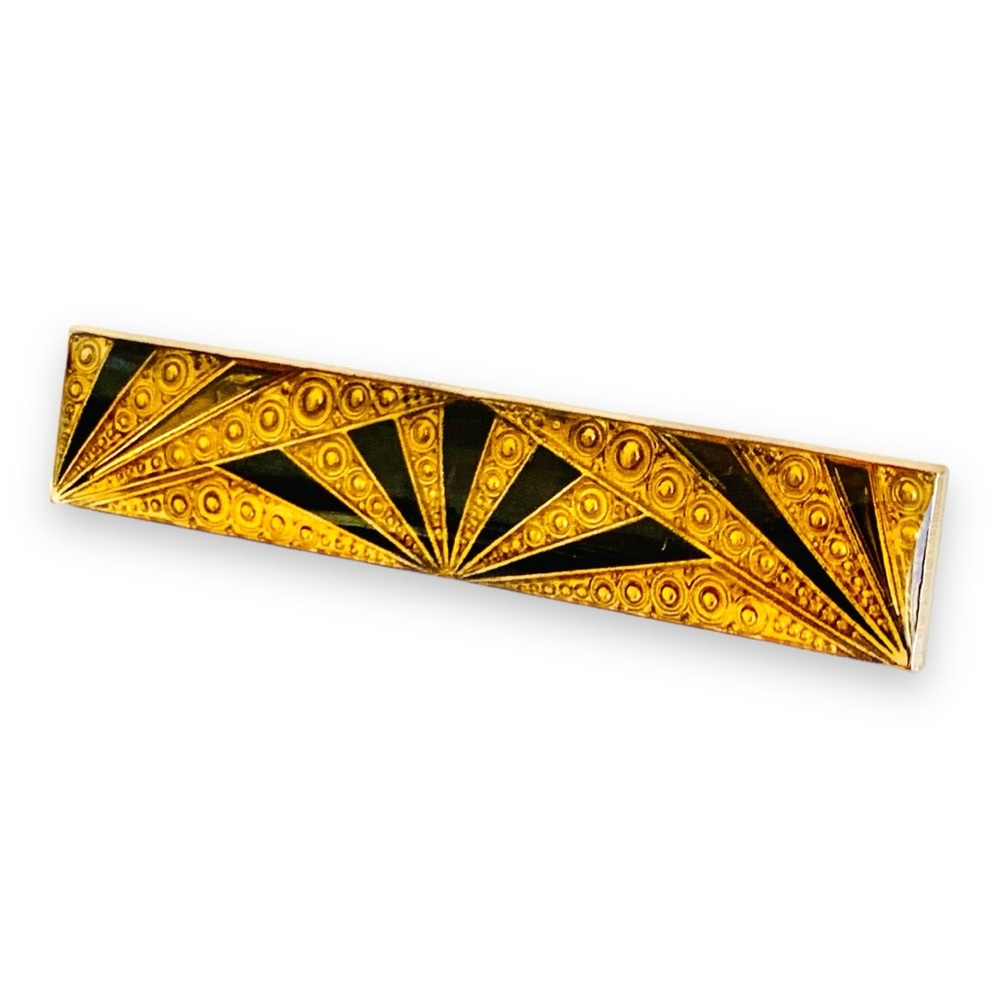 Vintage Jewelry Art Deco Pierre Bex Style Bar Pin Black And Gold brooch